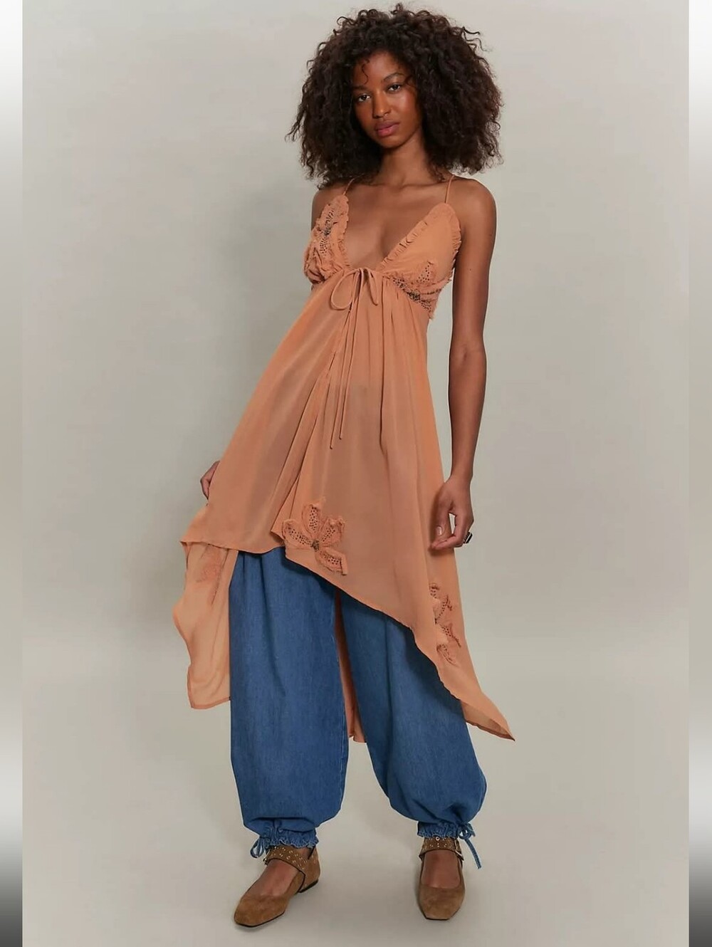 Free People Tan Ruched Maxi Skirt